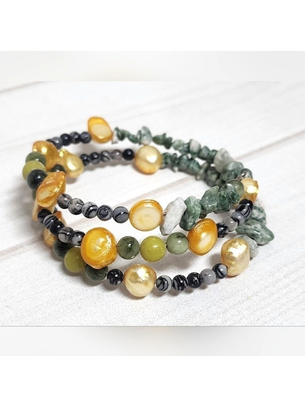 Handmade Coil Wrap Bracelet Mixed Gemstone – New